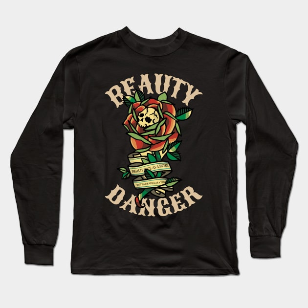 Beauty Skull and Danger Rose Long Sleeve T-Shirt by KewaleeTee